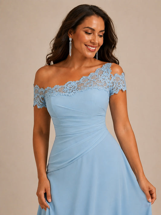 Light Blue A-Line Lace Chiffon Mother of the Bride Dress
