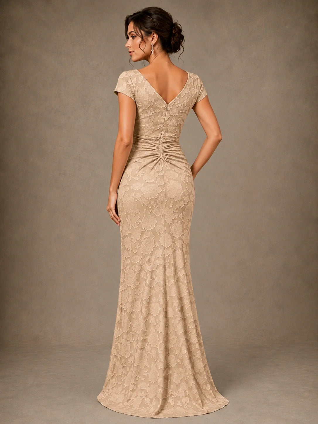 V-Neck Floral Jacquard Mother of the Bride Dress with Slit