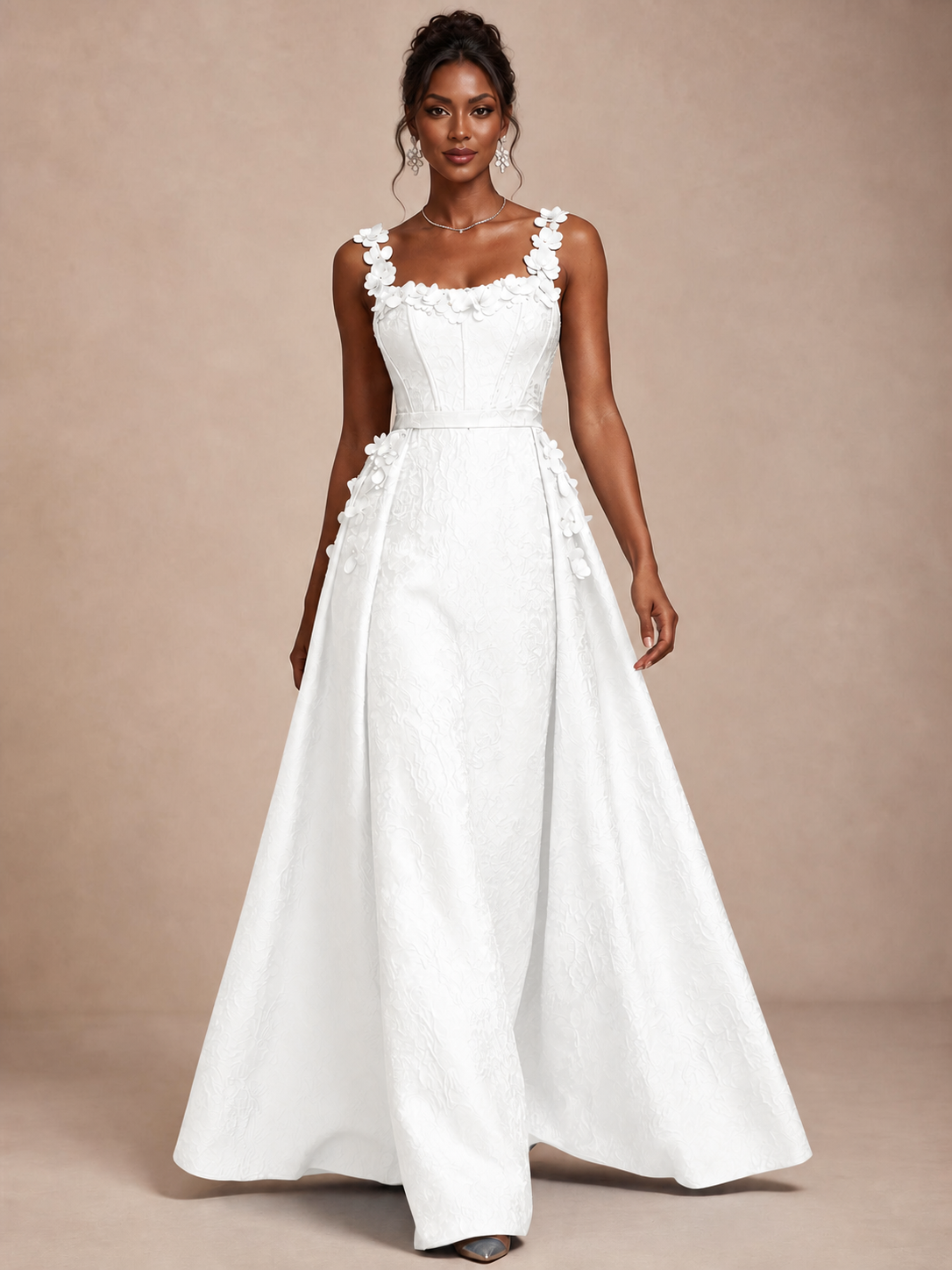 Light Blue 3D Floral Jacquard Prom Dress with Detachable Overskirt Corset Gown