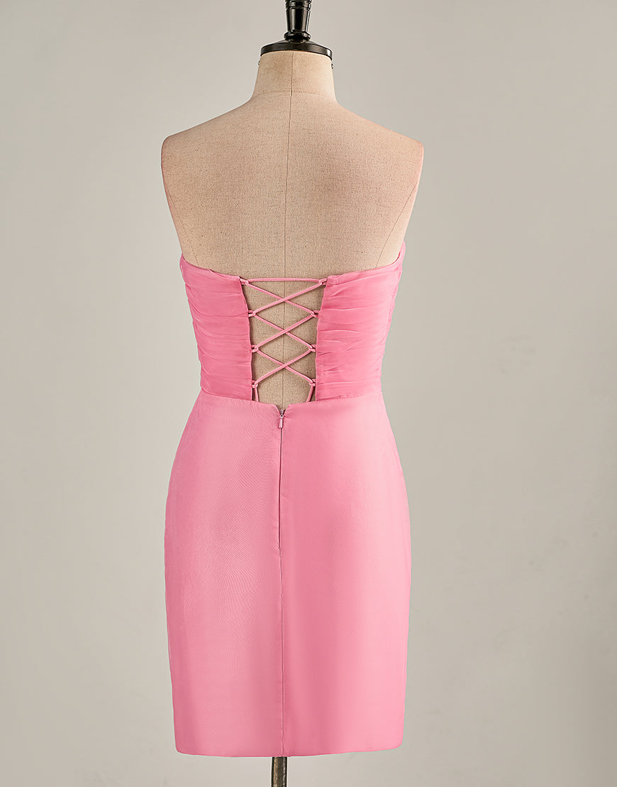 Tight Light Pink Strapless Homecoming Dress with Slit