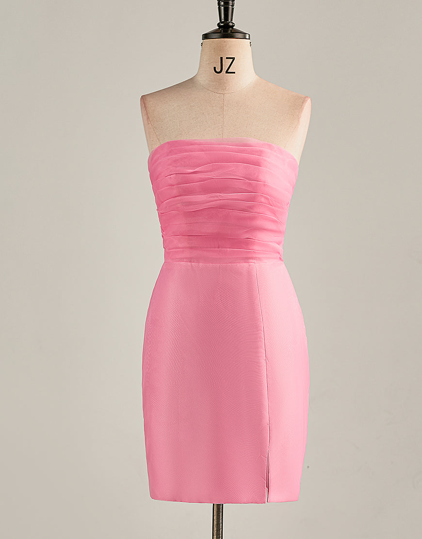 Tight Light Pink Strapless Homecoming Dress with Slit
