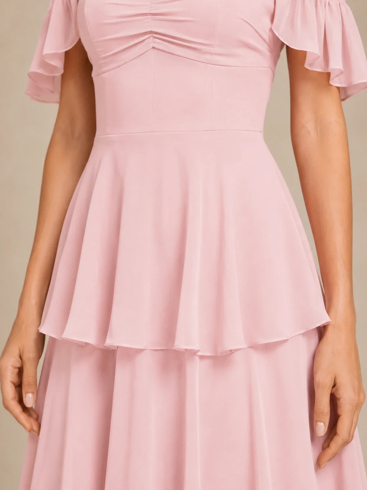 Off Shoulder Tiered Chiffon A-Line Bridesmaid Dress