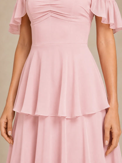 Off Shoulder Tiered Chiffon A-Line Bridesmaid Dress