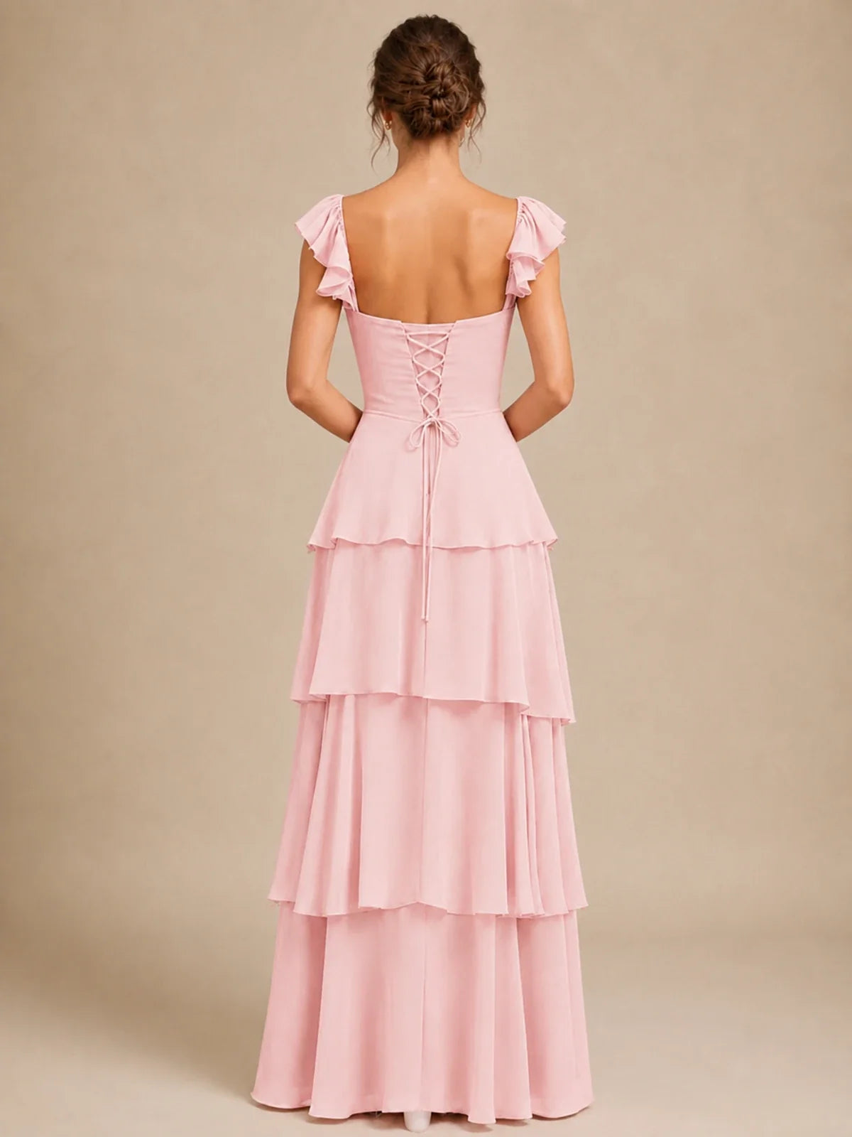 Off Shoulder Tiered Chiffon A-Line Bridesmaid Dress