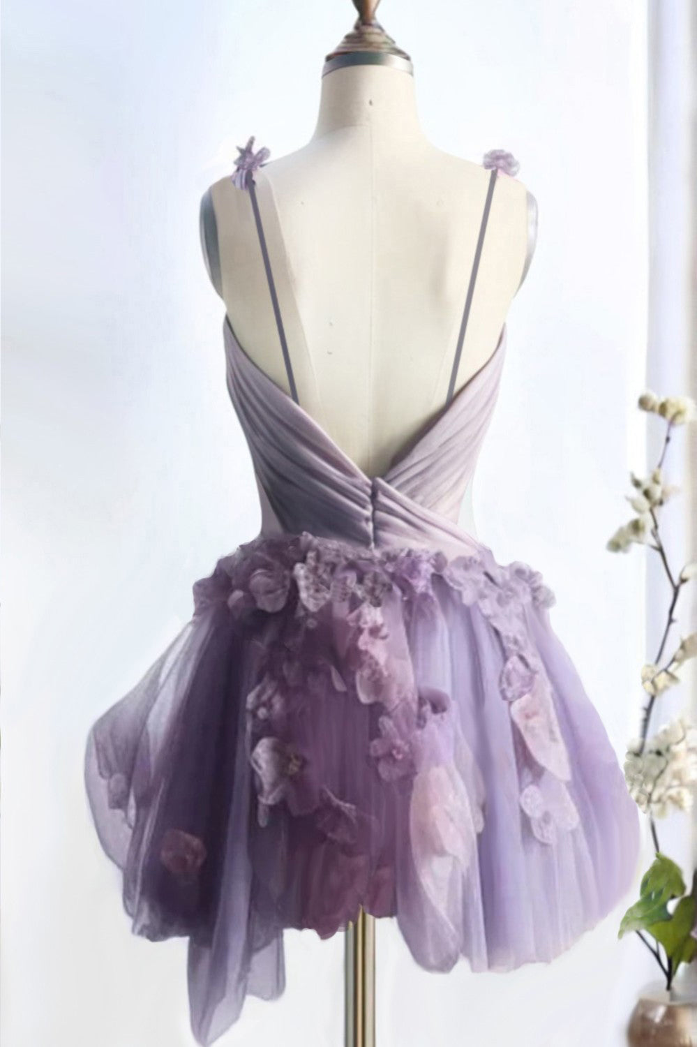Cute Tulle Lilac Homecoming Dress with Flowers