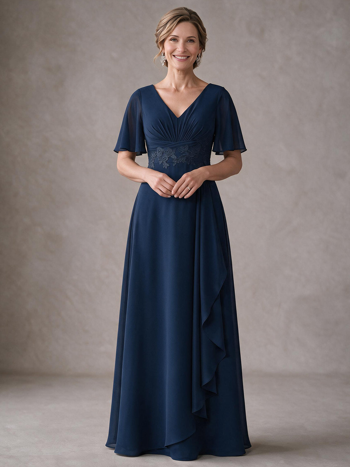 V-Neck Chiffon Lace Mother of the Bride Dresses
