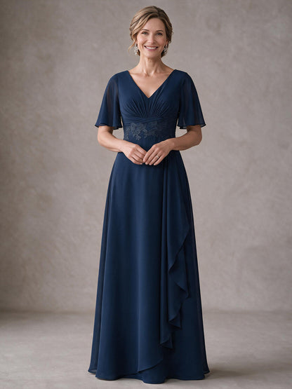 V-Neck Chiffon Lace Mother of the Bride Dresses