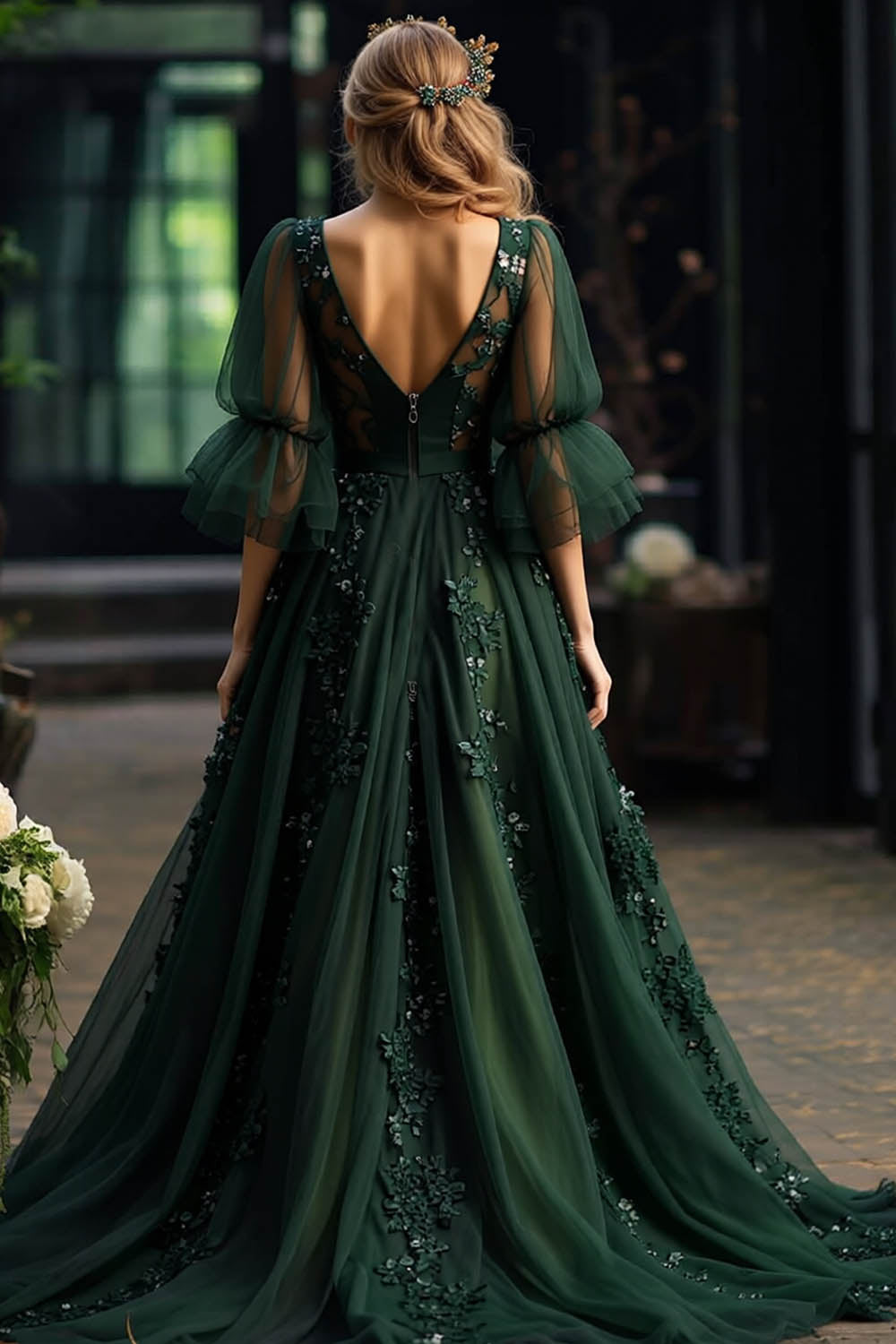 Dark Green Prom Dress with Sleeves