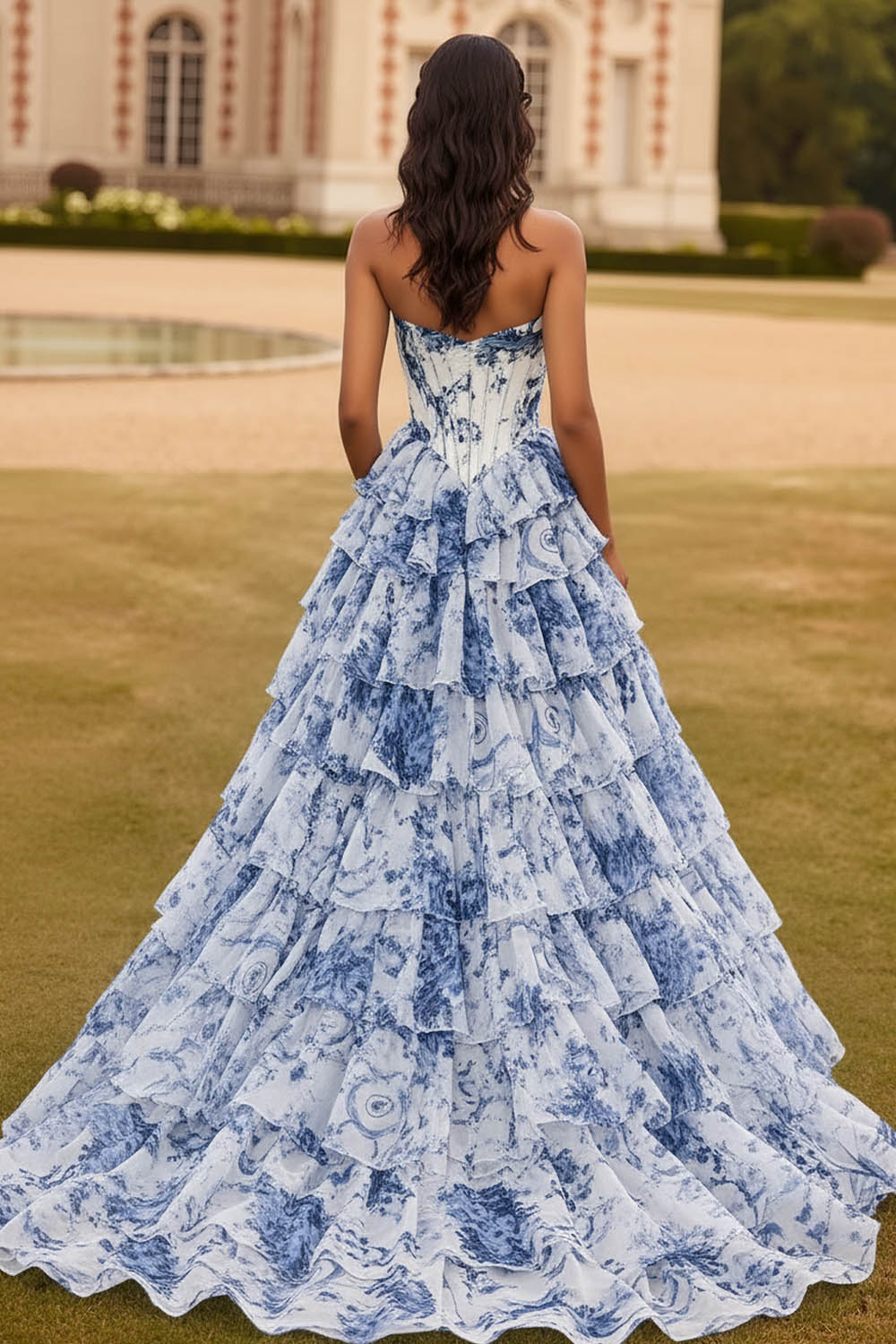 Floral Prom Dress with Ruffle Skirt