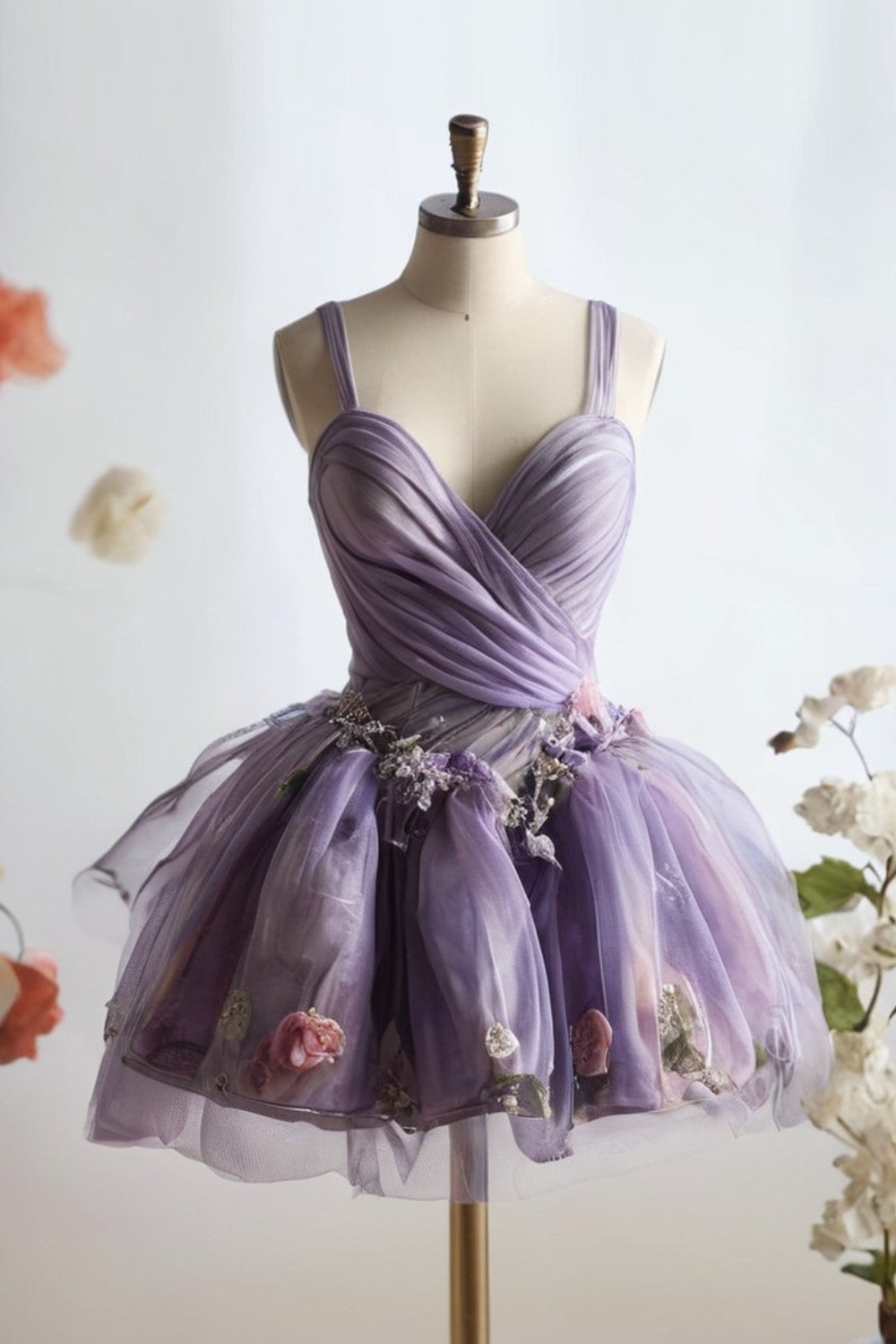 Tulle Cute Lilac Homecoming Dress with Appliques
