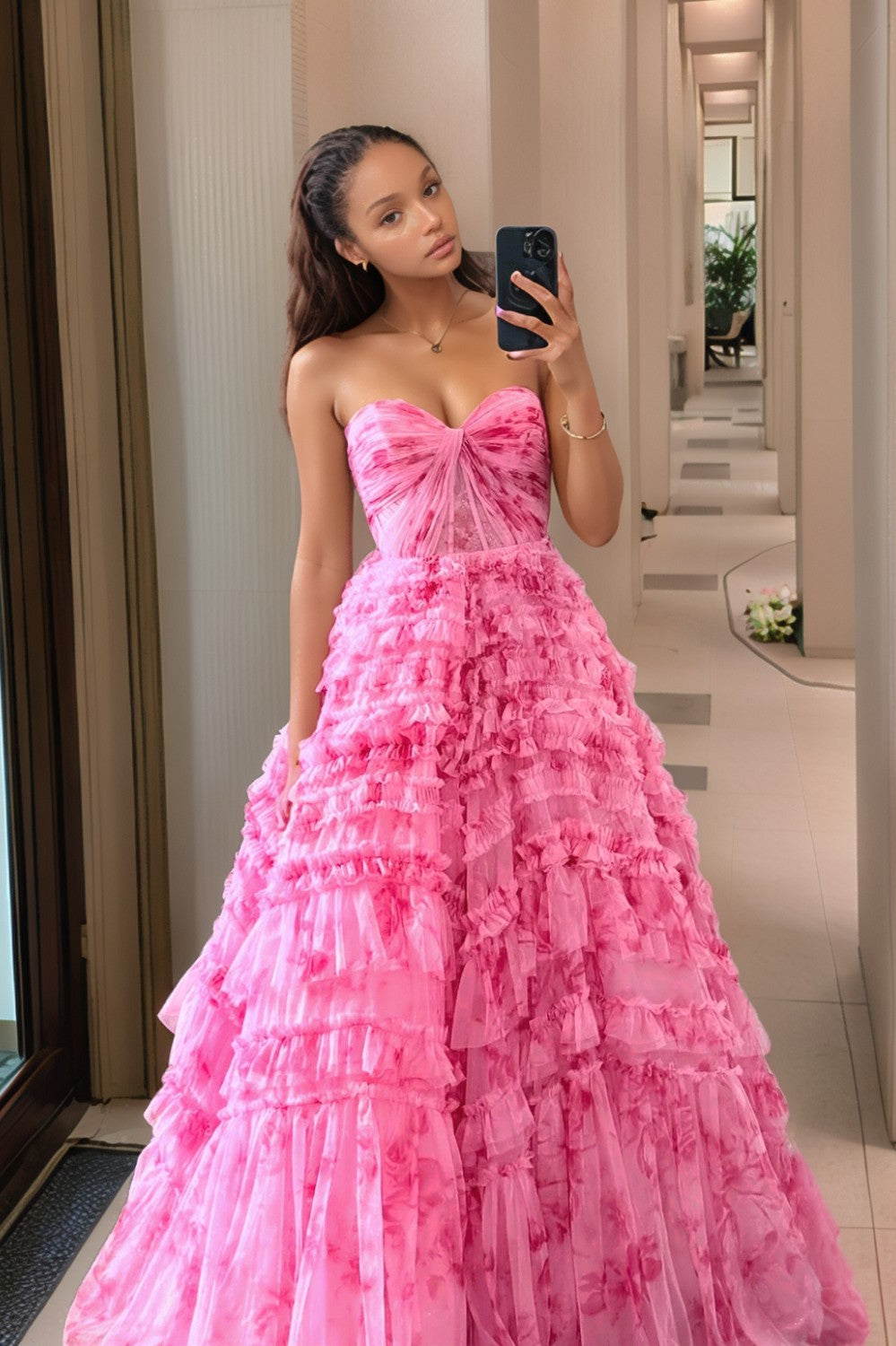 A line Sweetheart Pink Long Prom Dress