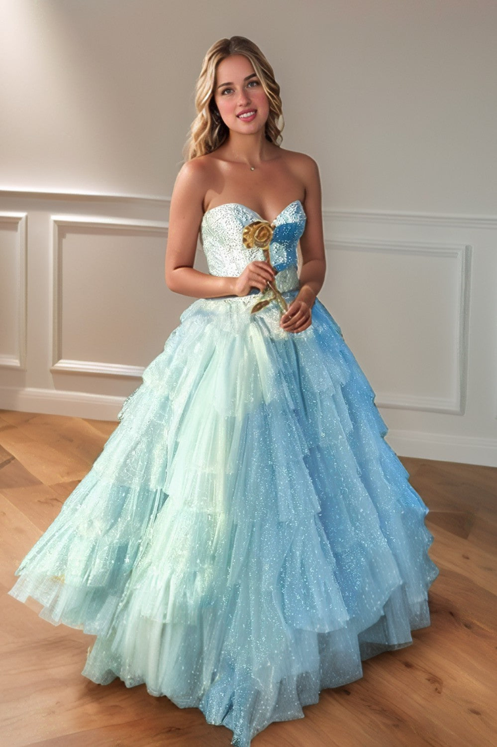 A line Sweetheart Tiered Prom Dress