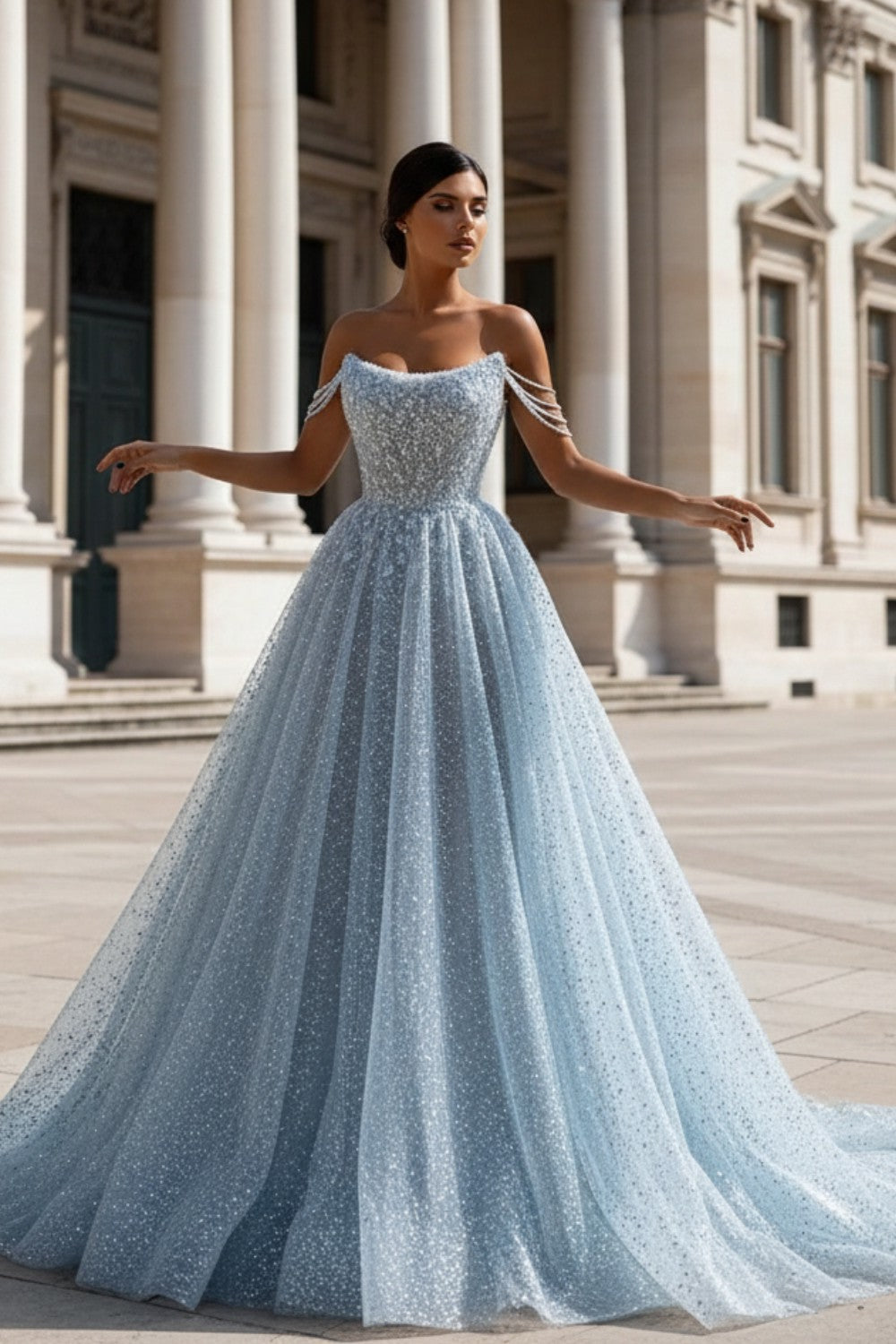 Glitter A line Off the Shoulder Prom Dress