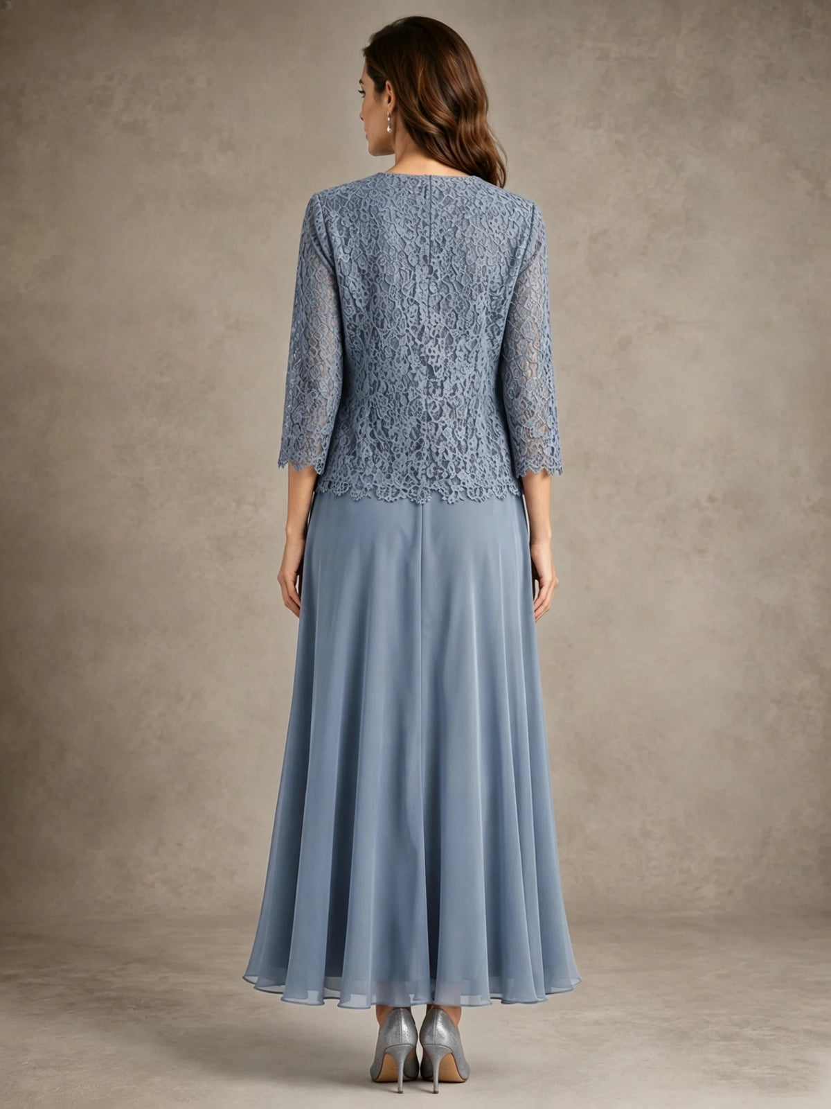 2-Piece Chiffon Mother of the Bride Dress with Lace Jacket