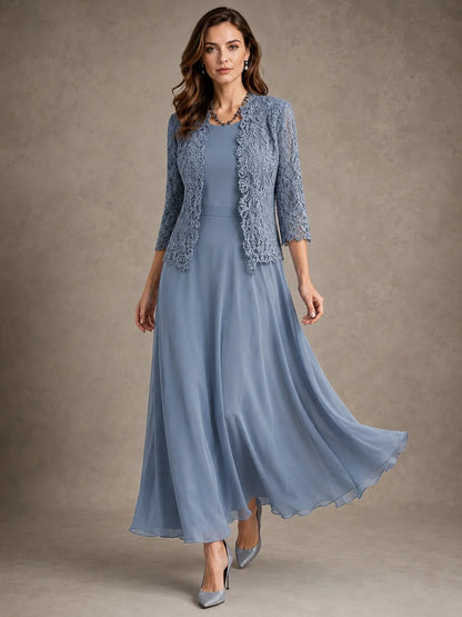 2-Piece Chiffon Mother of the Bride Dress with Lace Jacket