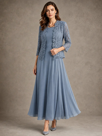 2-Piece Chiffon Mother of the Bride Dress with Lace Jacket
