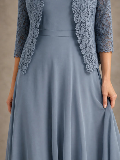 2-Piece Chiffon Mother of the Bride Dress with Lace Jacket