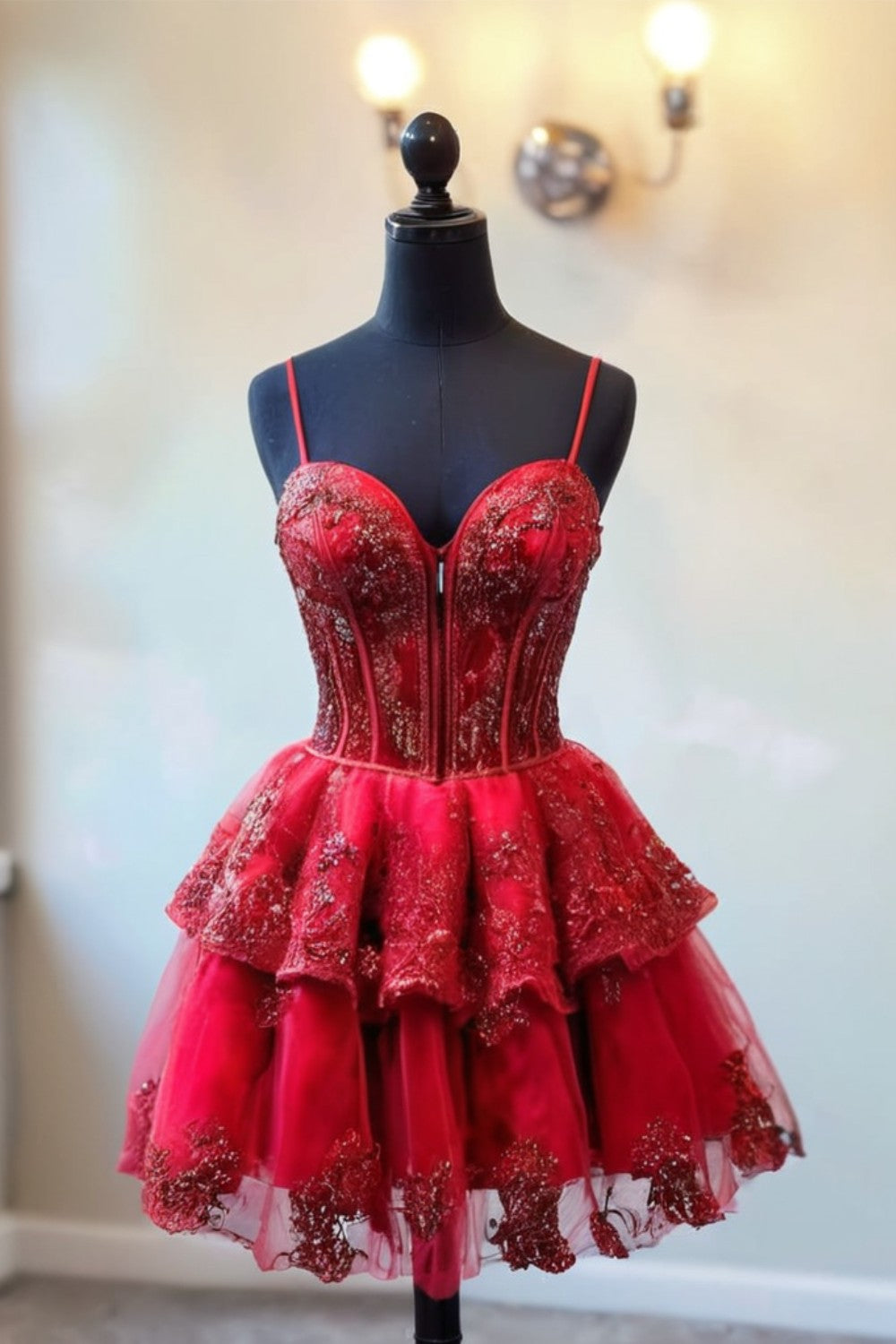 Sheer Corset Bodice Ruffle Homecoming Dress with Sequin