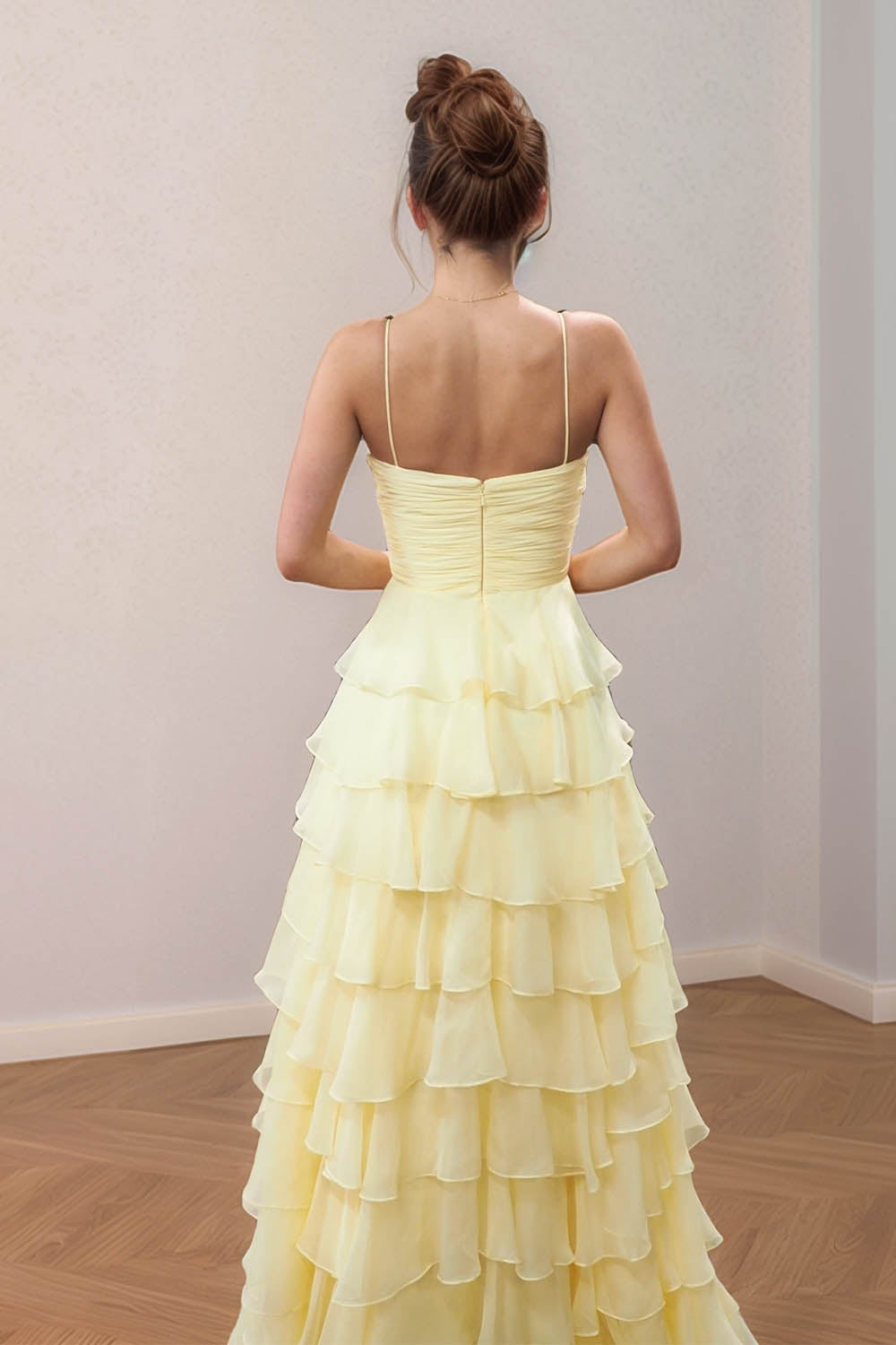Layered Ruffle Prom Dress with Slit