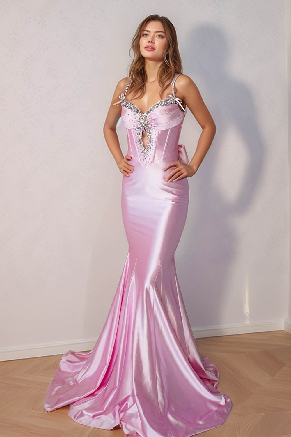 Mermaid Light PInk Prom Dress with Beads