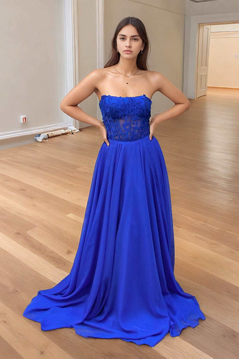 Royal Blue Strapless Prom Dress