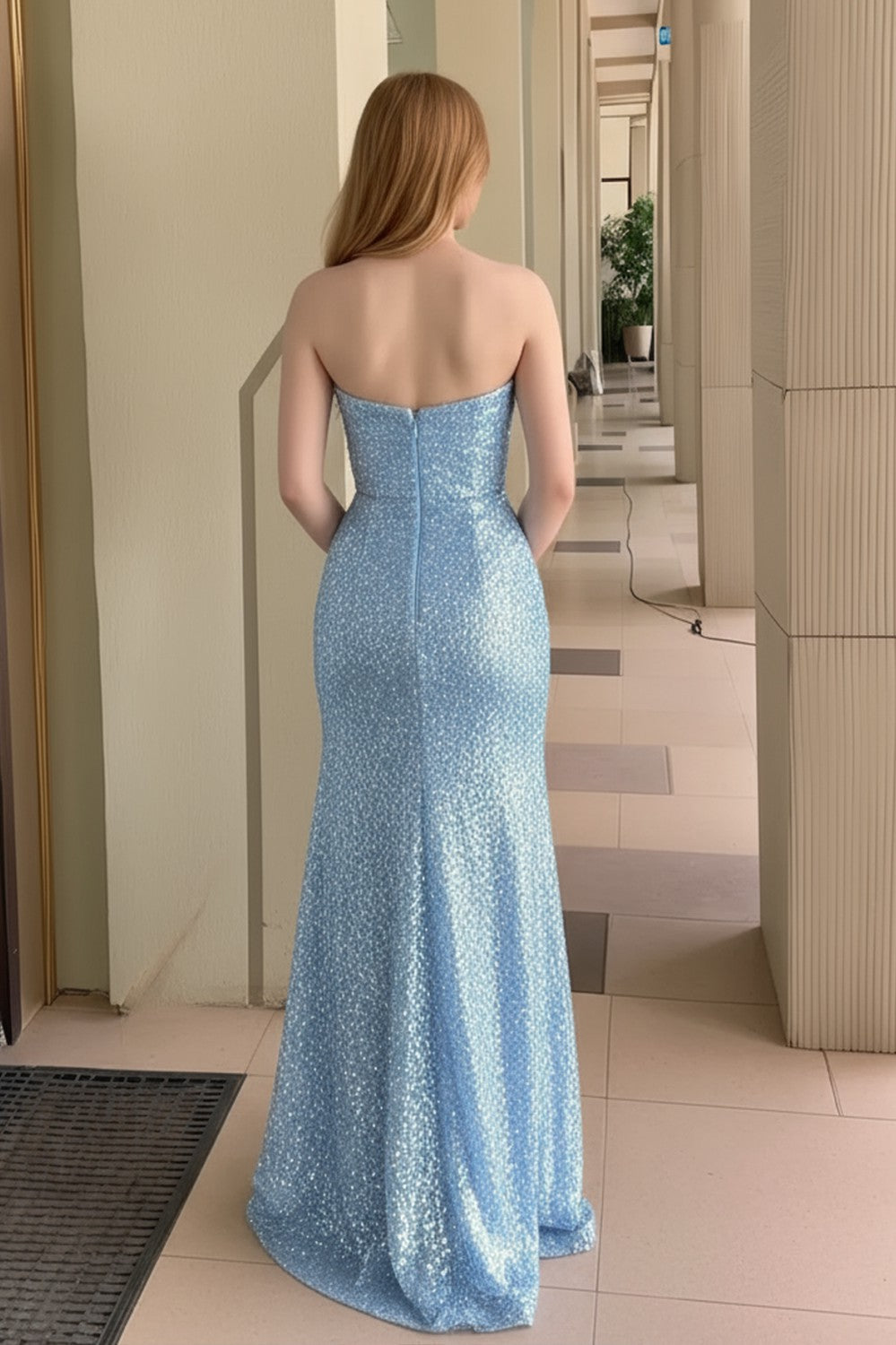 Sweetheart Glitter Blue Prom Dress