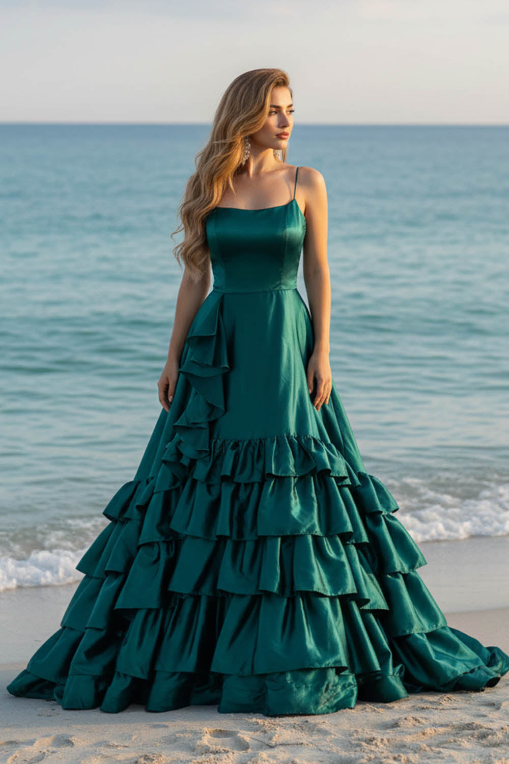 Dark Green Ruffle Prom Dress