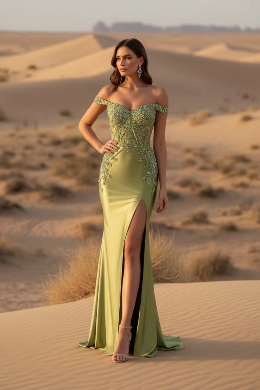 Off the Shoulder Corset Slit Prom Dress