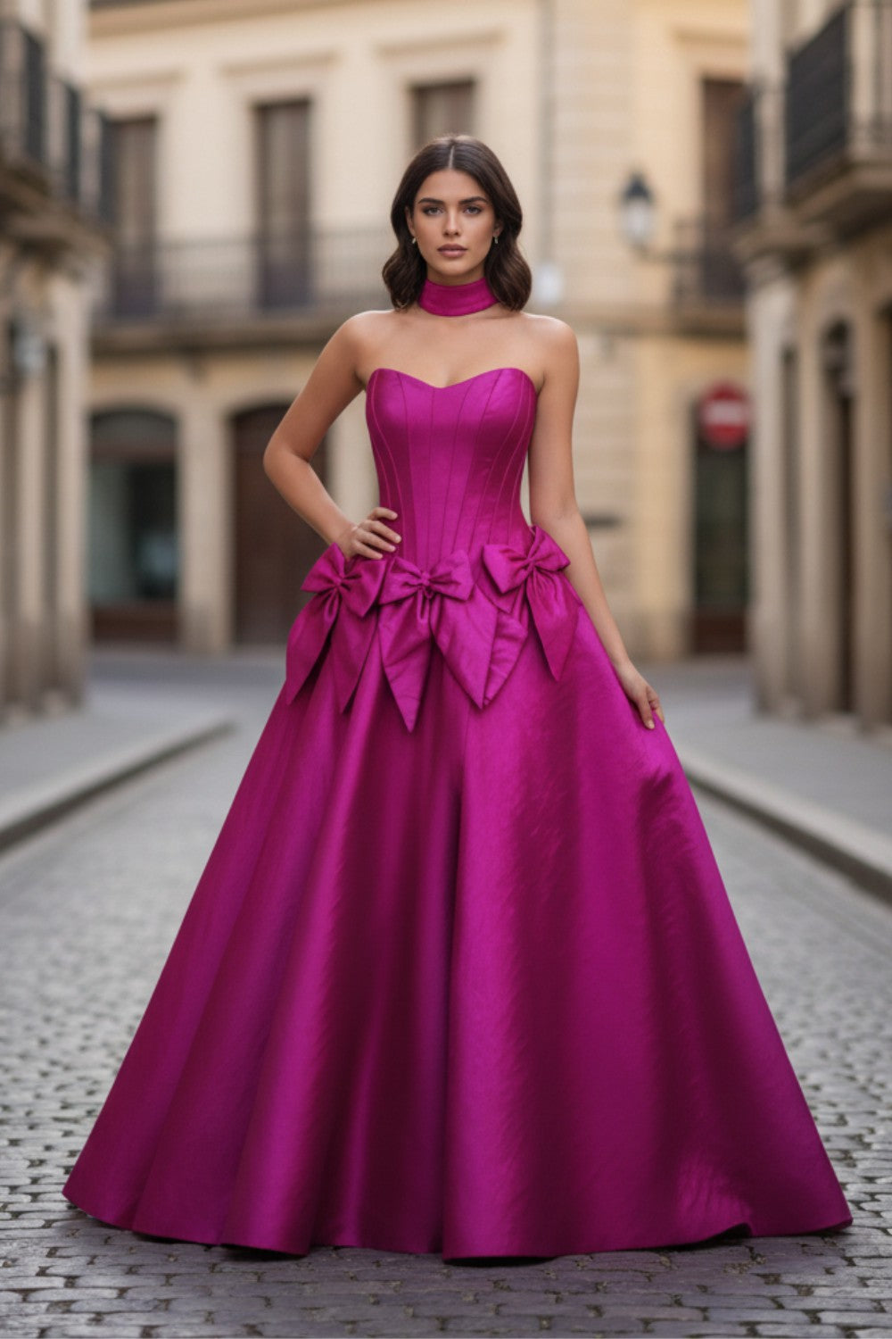 A-line Strapless Long Prom Dress With Bows