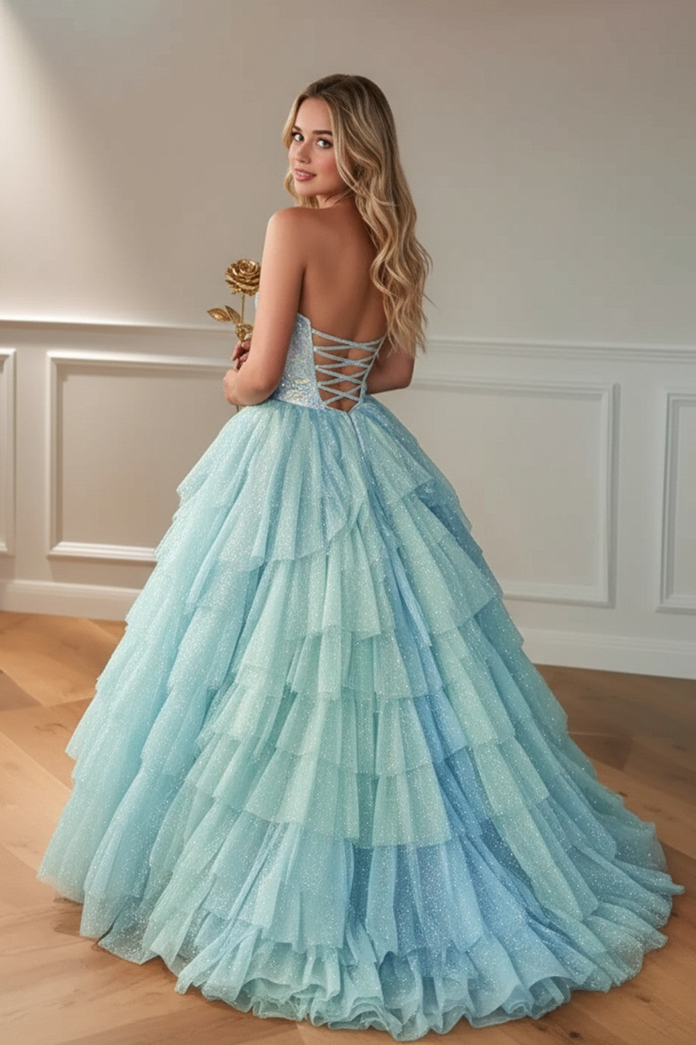 A line Sweetheart Tiered Prom Dress