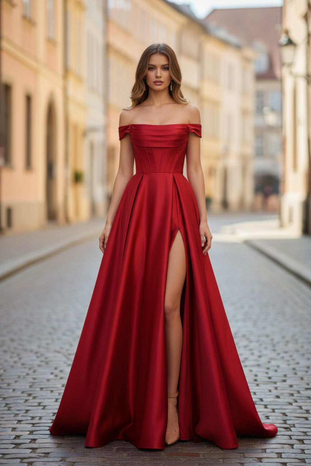 Strapless Corset Prom Dress with High Slit