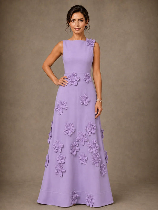 3D Floral Applique A-Line Mother of the Bride Dress