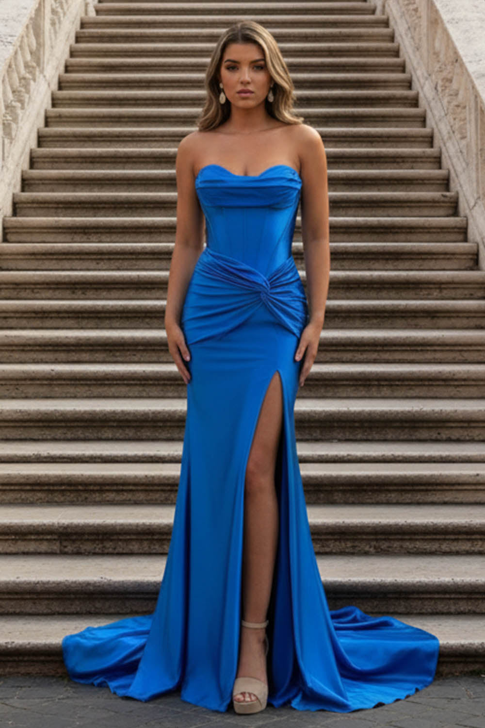 Corset Bodice Royal Blue Prom Dress
