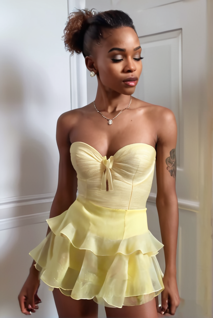 Yellow Ruffles Cut Out Strapless Homecoming Dress