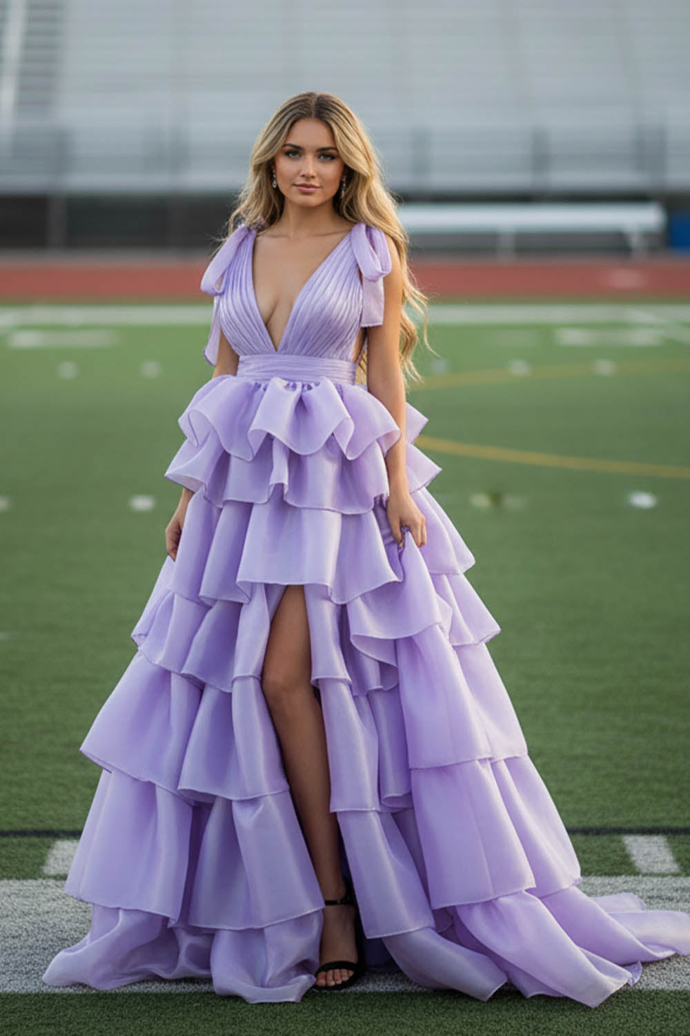 Tiered Senior Prom Dress with Slit