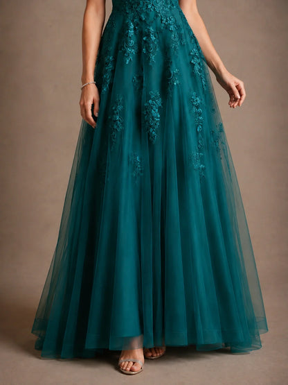 A-Line Chiffon Mother of the Bride Dress with Lace Appliques