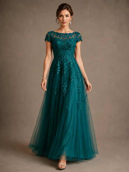 A-Line Chiffon Mother of the Bride Dress with Lace Appliques