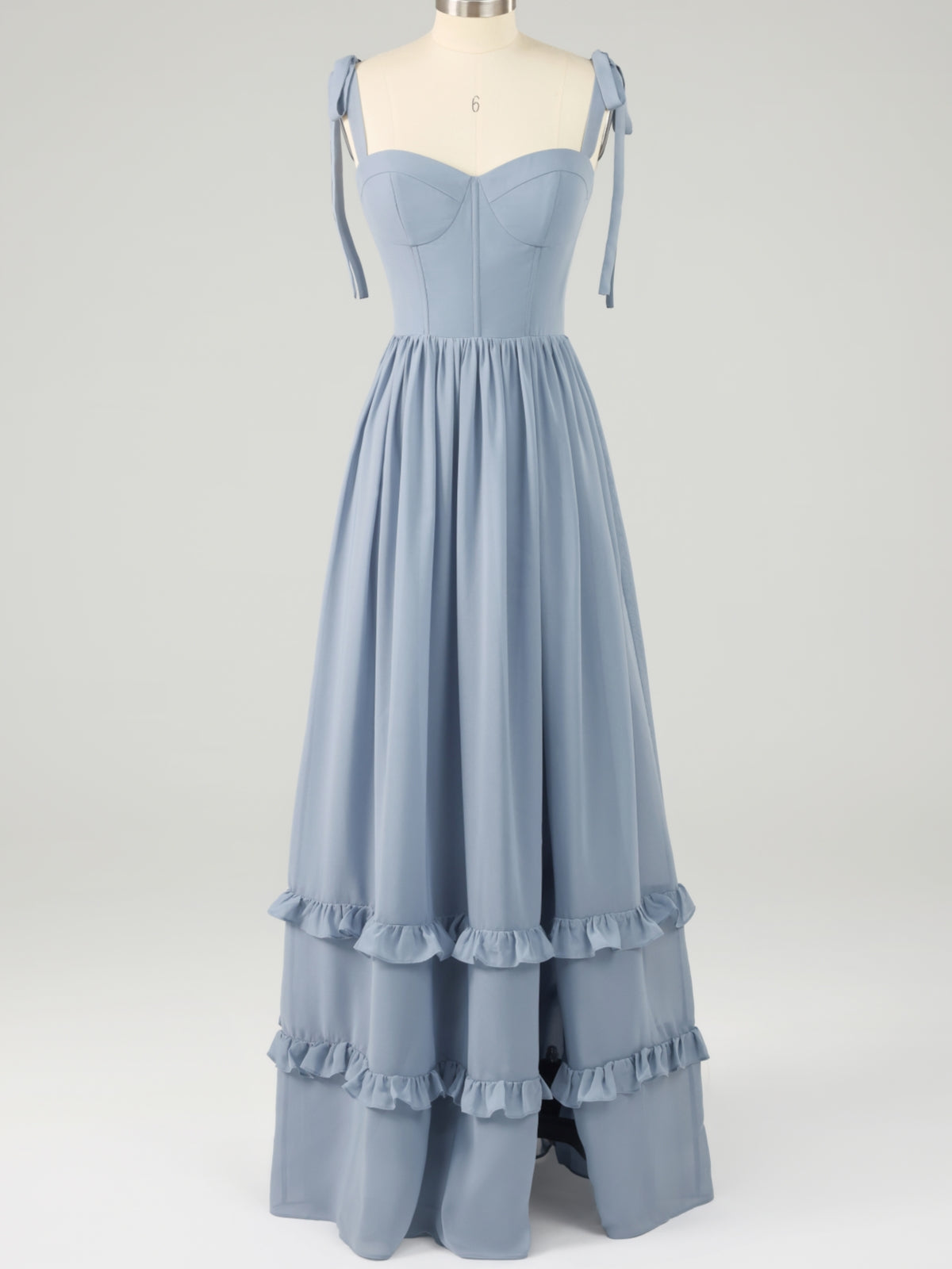 Dusty Blue Spaghetti Strap Maxi Dress with Ruffles