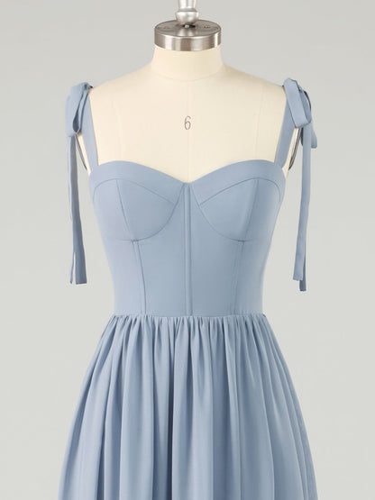 Dusty Blue Spaghetti Strap Maxi Dress with Ruffles