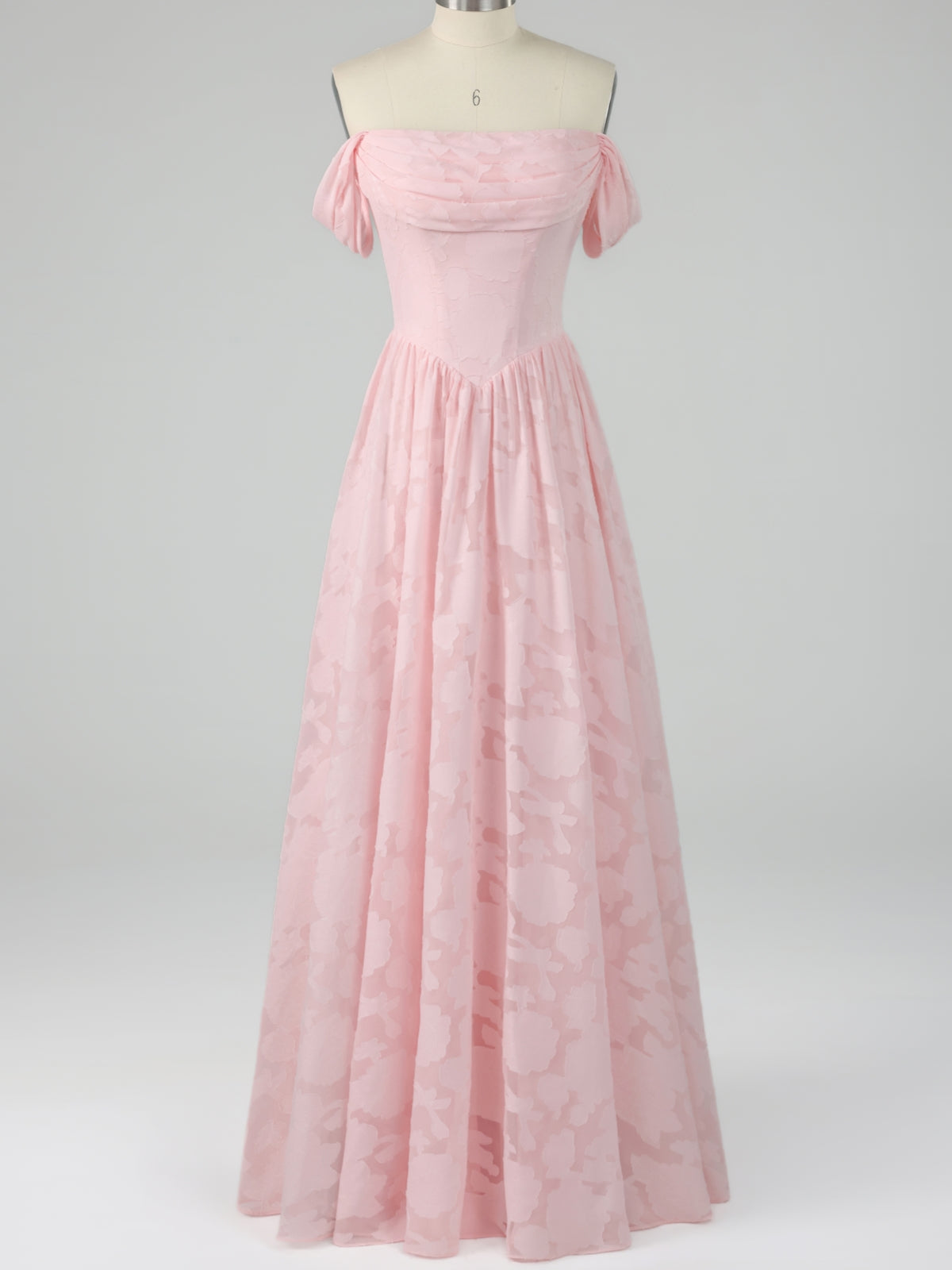 Blush Pink Off Shoulder Jacquard Maxi Dress