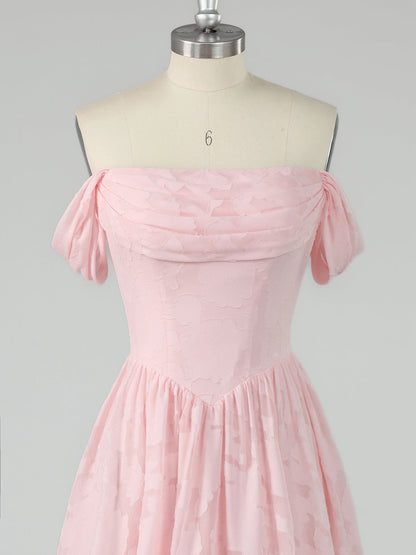 Blush Pink Off Shoulder Jacquard Maxi Dress