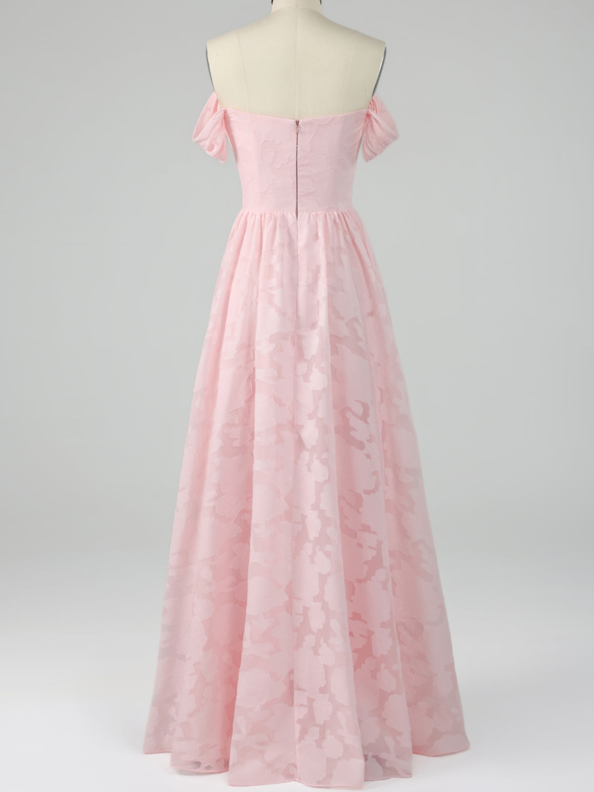 Blush Pink Off Shoulder Jacquard Maxi Dress
