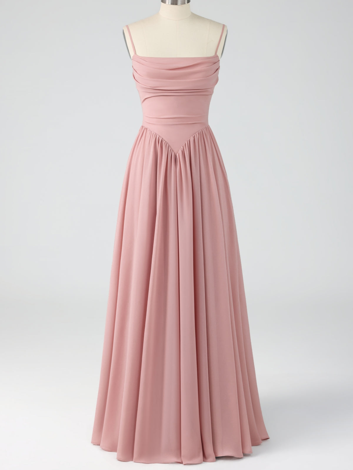 Dusty Rose Ruched Chiffon Maxi Dress with Backless