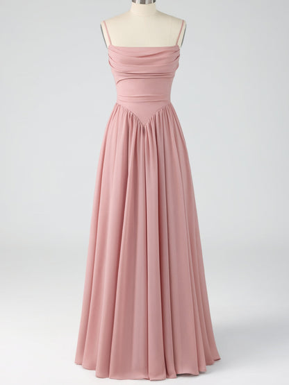 Dusty Rose Ruched Chiffon Maxi Dress with Backless