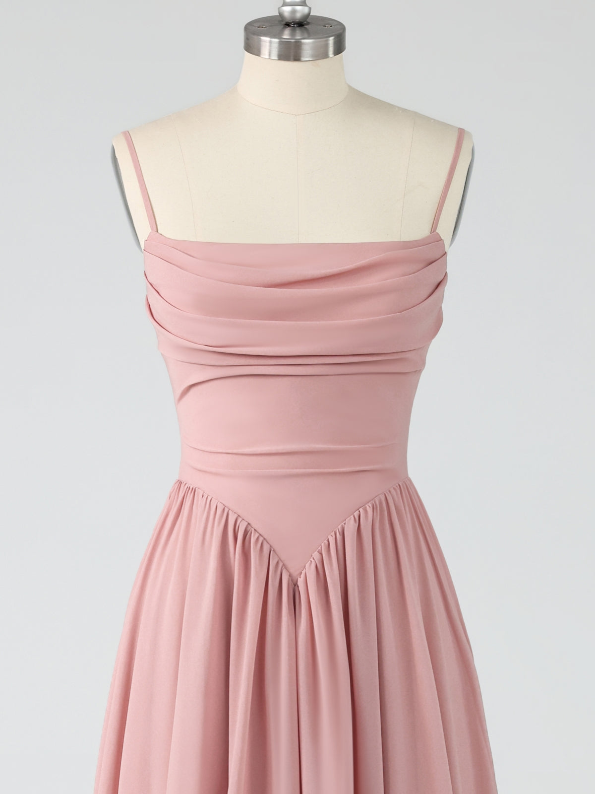 Dusty Rose Ruched Chiffon Maxi Dress with Backless