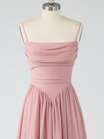 Dusty Rose Ruched Chiffon Maxi Dress with Backless