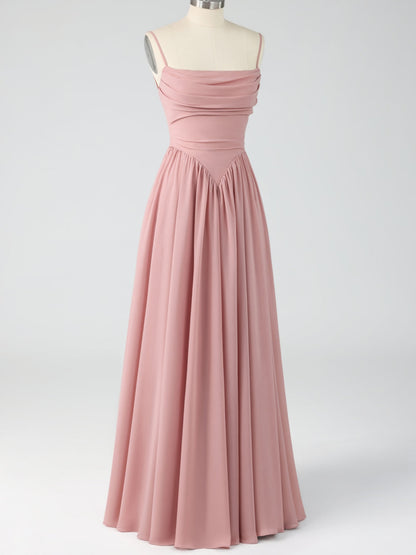 Dusty Rose Ruched Chiffon Maxi Dress with Backless