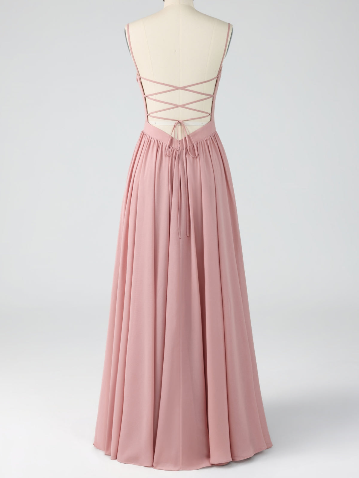 Dusty Rose Ruched Chiffon Maxi Dress with Backless