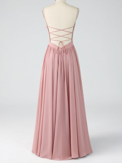 Dusty Rose Ruched Chiffon Maxi Dress with Backless