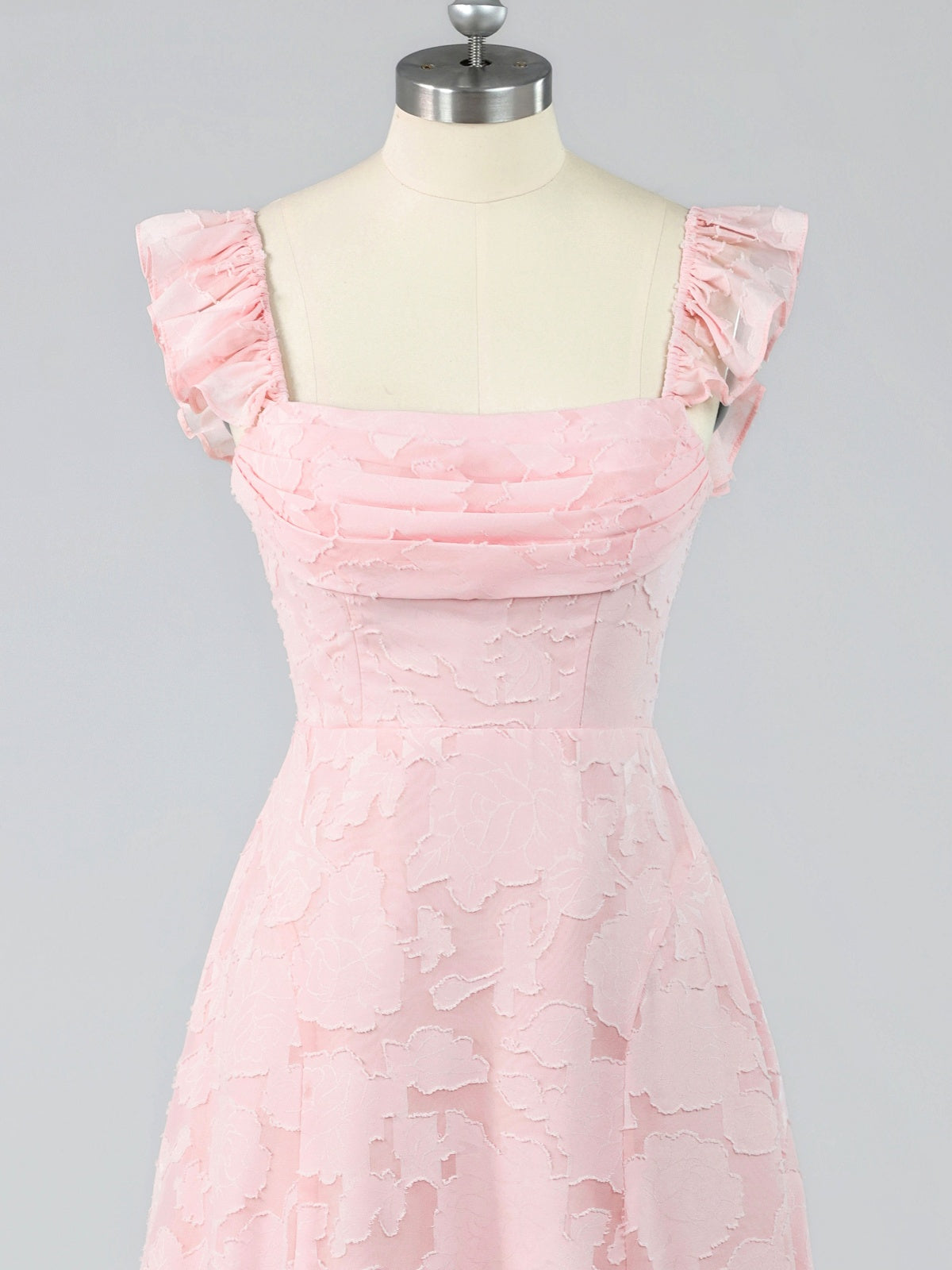 Pink Jacquard Square Neck A-Line Maxi Dress